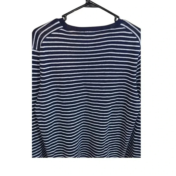 Onia Navy Blue and Cream Striped Linen Blend Sweater Size Small - Picture 4 of 5